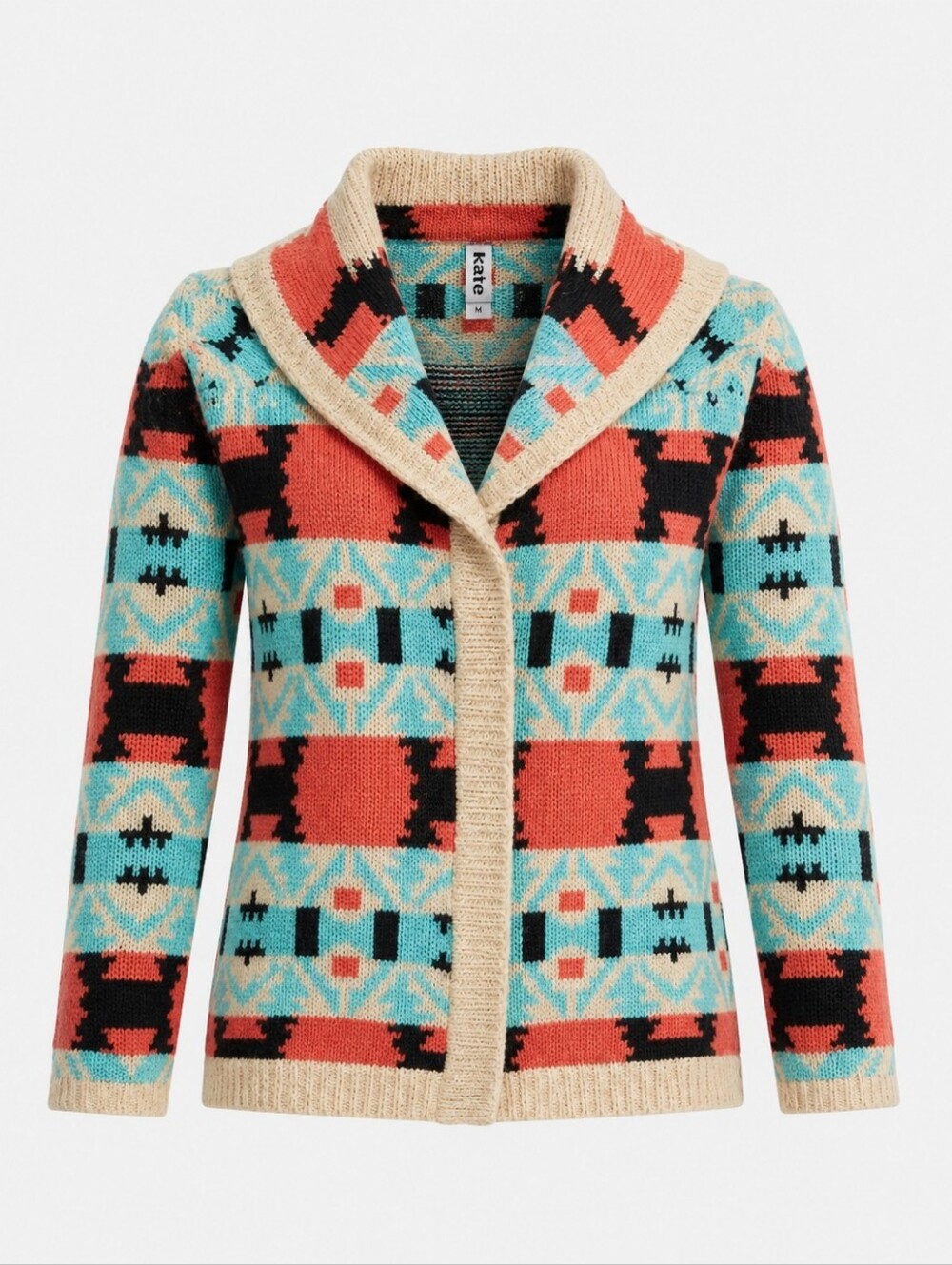 KATE Spotted Multi-Color Striped Knit‎ Top - Coral, Turquoise & Cream